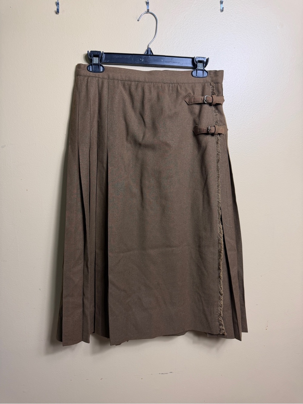 Vintage 70s Green Wool Pleated Wrap Skirt ILGWU Union Made Size 12 Kilt Academia